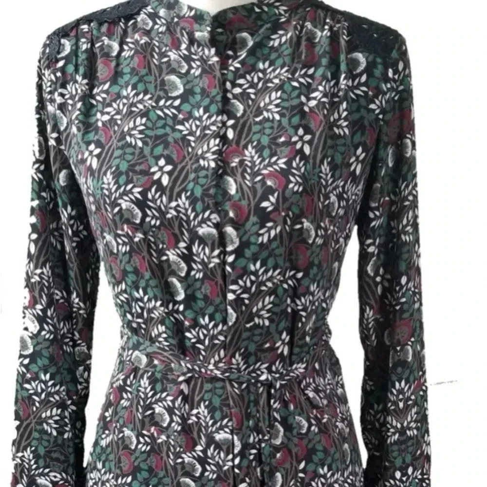 Banana Republic | Red & Green Floral Back Lace Button Down Dress Size 6 Small